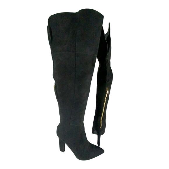 SHOEDAZZLE! BLACK VEGAN SUEDE LEATHER/MICROFIBER POINTY TOE STILETTO BOOTS! 10M - Picture 1 of 13